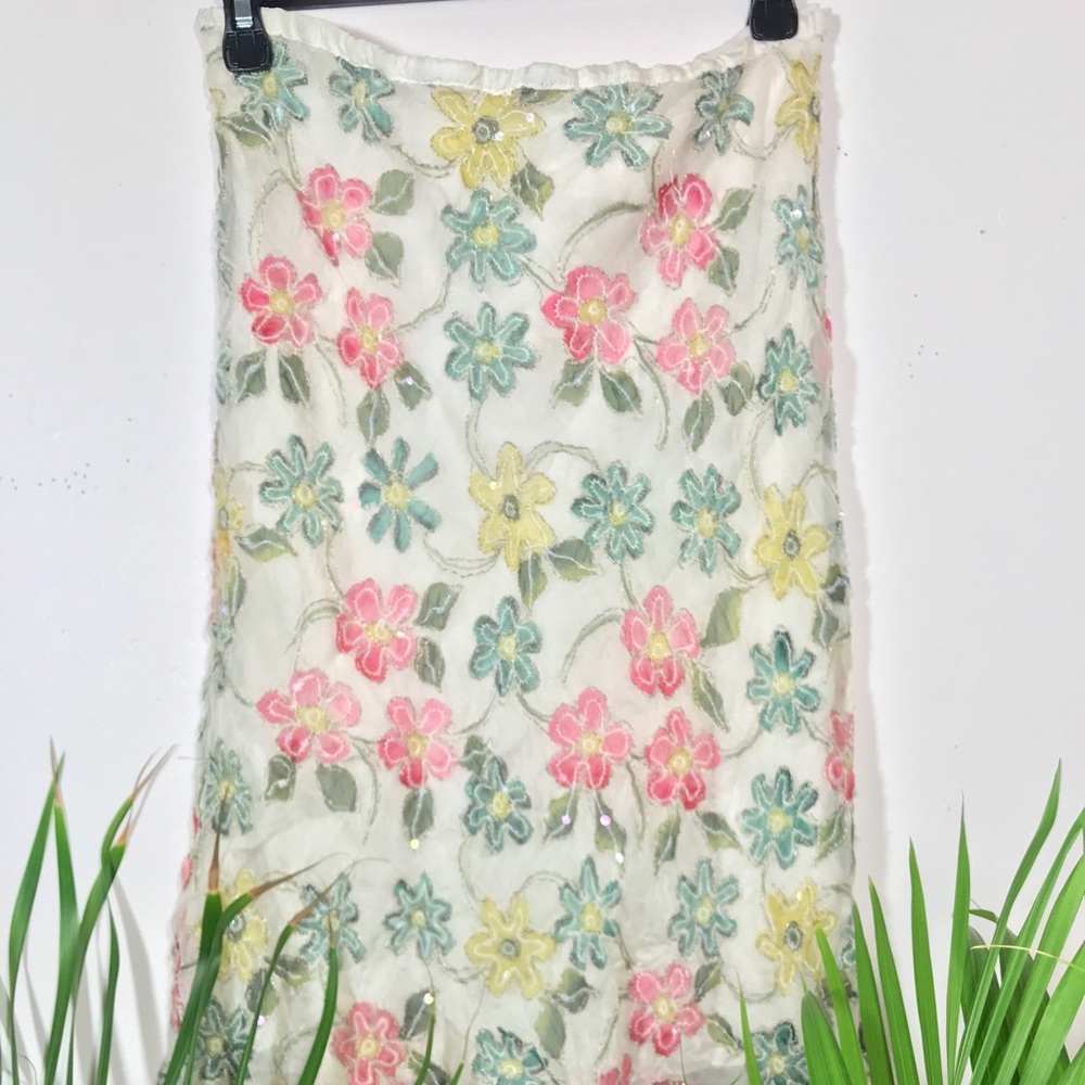 Vintage A-Line Sequin Floral Skirt